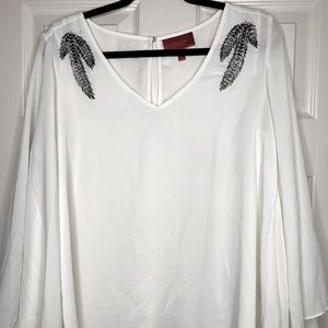 Jennifer Lopez White Embellished Flowy Blouse